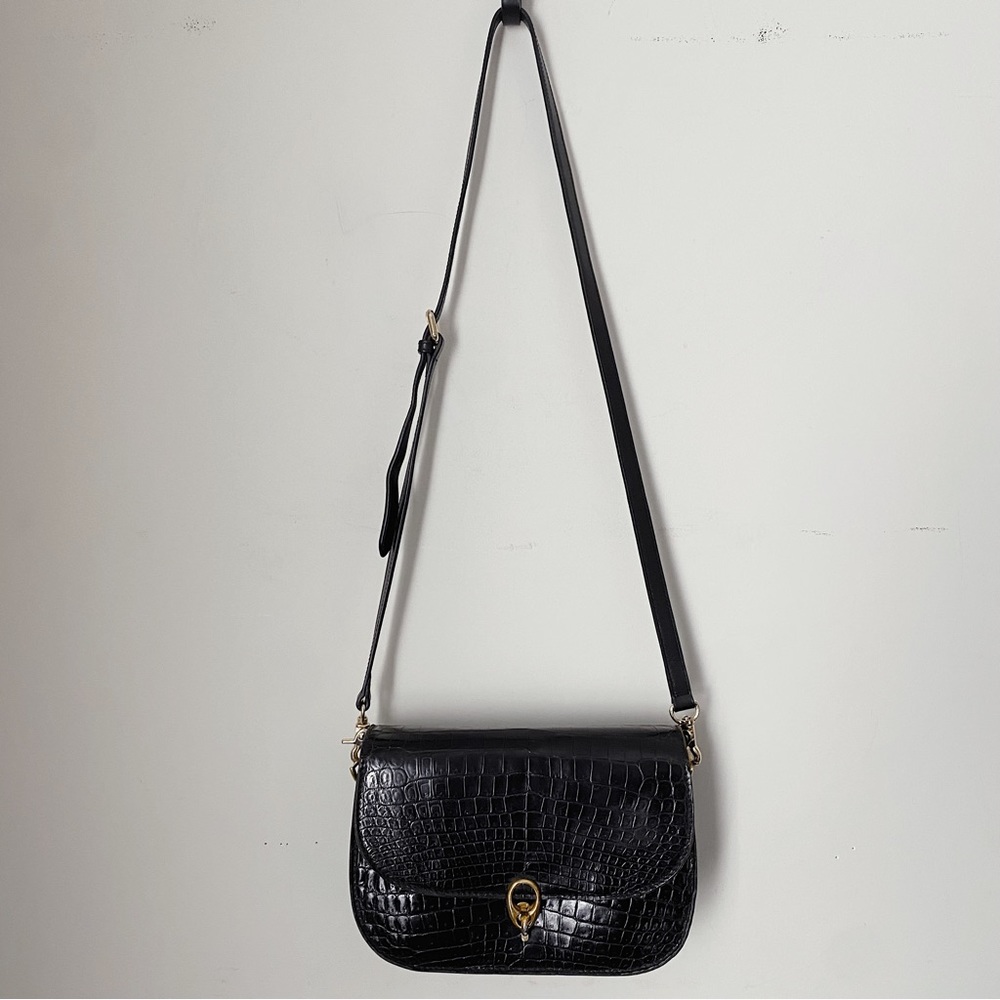 RARE Vintage Celine 70’s Classic Box Black Crocodile Skin Shoulder Crossbody Bag